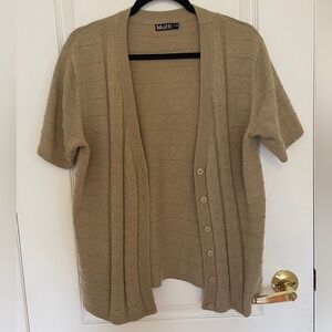 Tan Short Sleeve Button-Up Cardigan